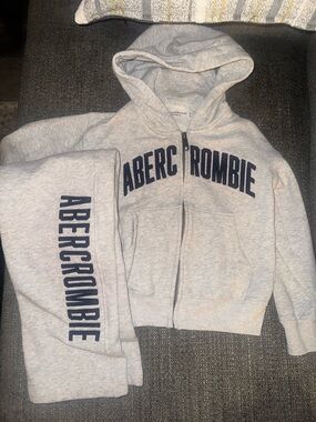 abercrombie kids Light Gray Zip Hoodie with Navy Logo